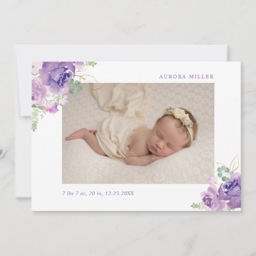 Lilac gold floral birth announcement