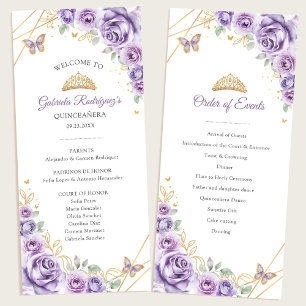 Lilac Gold Floral Quinceanera Order of Events Program