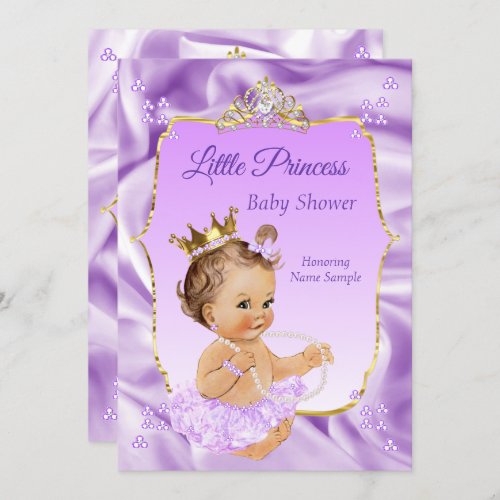Lilac Gold Princess Baby Shower Girl brunette Invitation