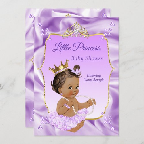 Lilac Gold Princess Baby Shower Girl dark brunette Invitation