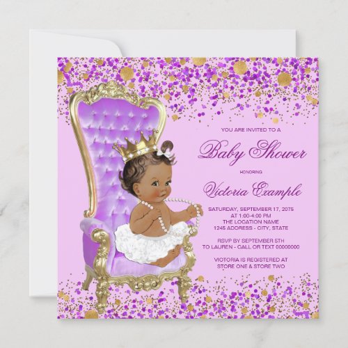 Lilac Gold Princess Baby Shower Invitation