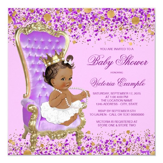 Lilac Gold Princess Baby Shower Invitation