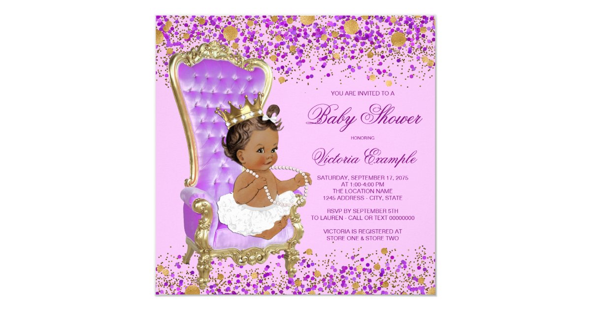 Lilac Gold Princess Baby Shower Invitation