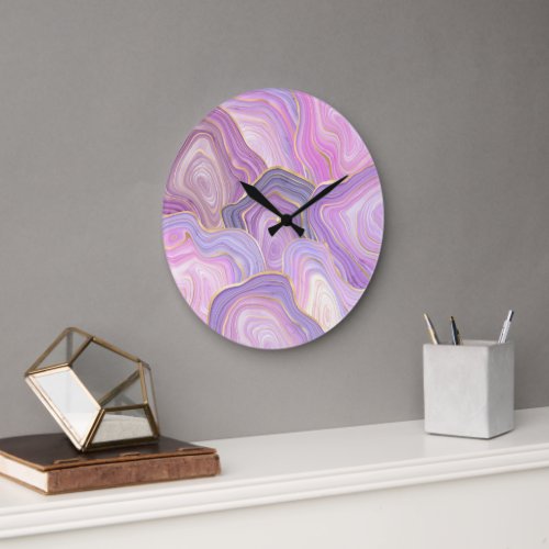 Lilac Gold Vein Watercolor Agate Geode  Large Clock