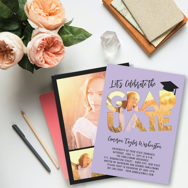 Lilac Graduate Cutout Photo Chic Graduation Party Invitation (Creator Uploaded)