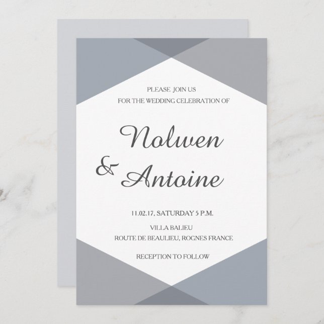 Lilac gray blue geometric elegant modern wedding invitation (Front/Back)