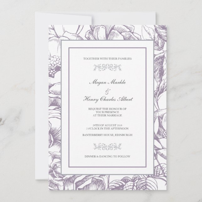 Lilac & Gray Botanical Floral Wedding Invitation (Front)