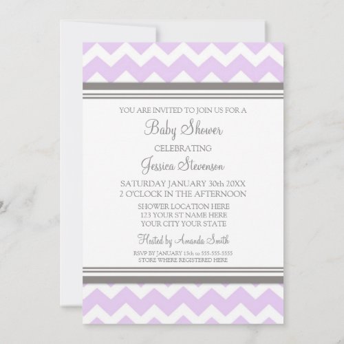 Lilac Gray Chevron Custom Baby Shower Invitations