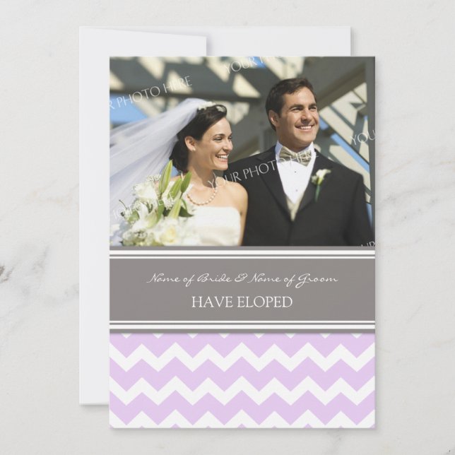 Lilac Gray Chevron Photo Elopement Announcement (Front)