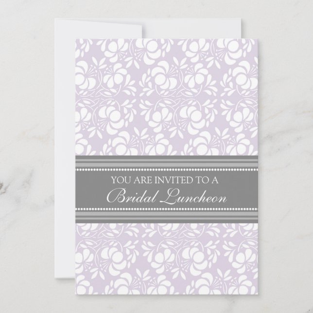 Lilac Gray Damask Bridal Lunch Invitation Cards (Front)