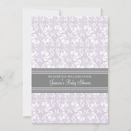 Lilac Gray Damask Custom Baby Shower Invitations