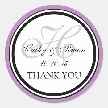 Lilac Gray Monogram H Wedding Thank You Sticker by ElegantMonograms at Zazzle