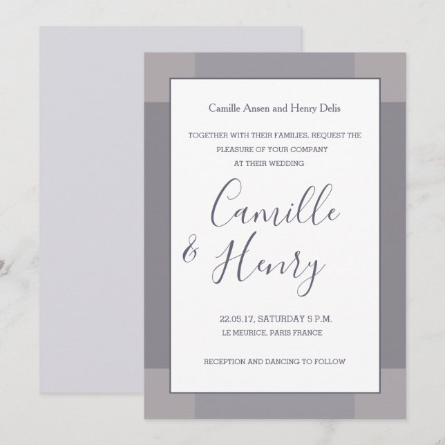 Lilac gray white blush elegant modern wedding invitation (Front/Back)