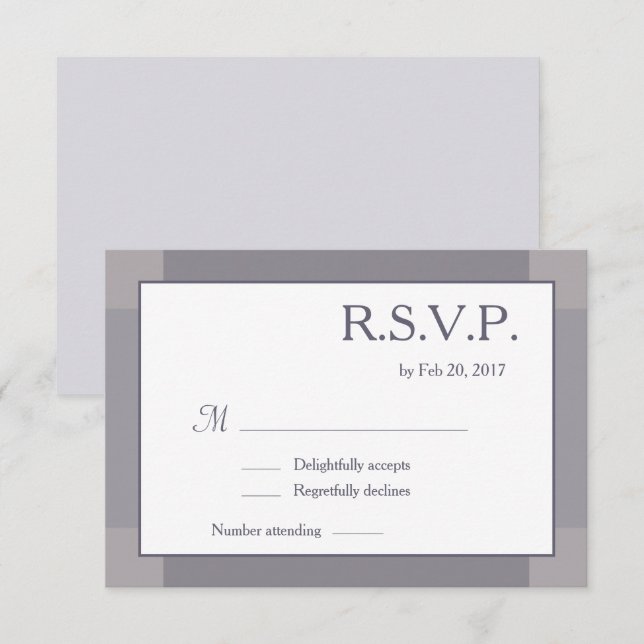 Lilac gray white blush modern wedding RSVP Invitation (Front/Back)