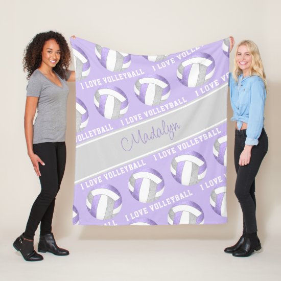 lilac gray white I love volleyball text pattern custom blanket