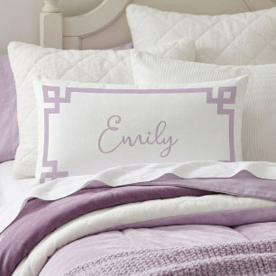 Lilac Greek Key Monogrammed Name Lumbar Pillow