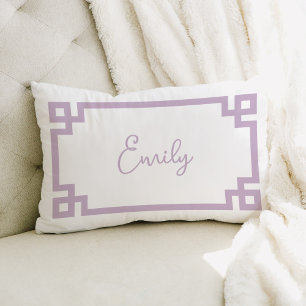 Lilac Greek Key Monogrammed Name Lumbar Pillow