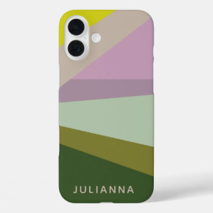 Lilac Green Geometric Color Block Personalized iPhone 16 Plus Case