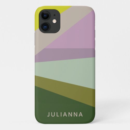 Lilac Green Geometric Color Block Personalized iPhone 11 Case