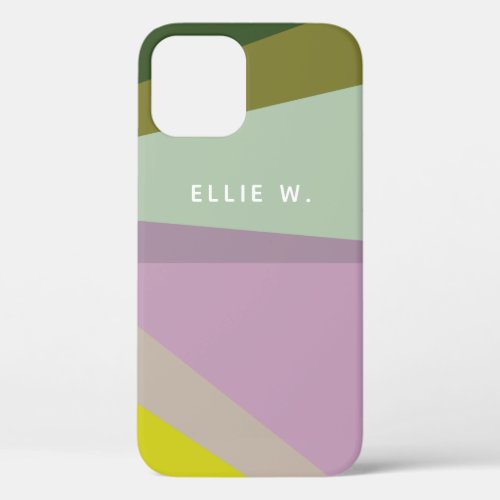 Lilac Green Geometric Color Block Personalized iPhone 12 Pro Case
