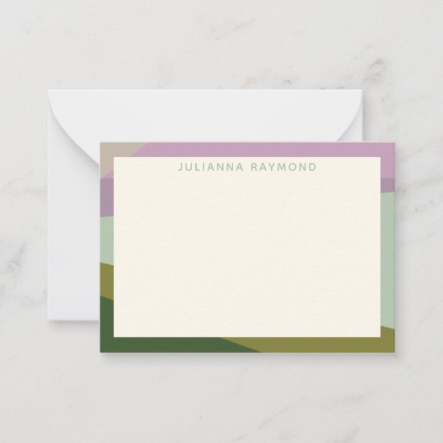 Lilac Green Geometric Color Block Personalized Note Card (Front)