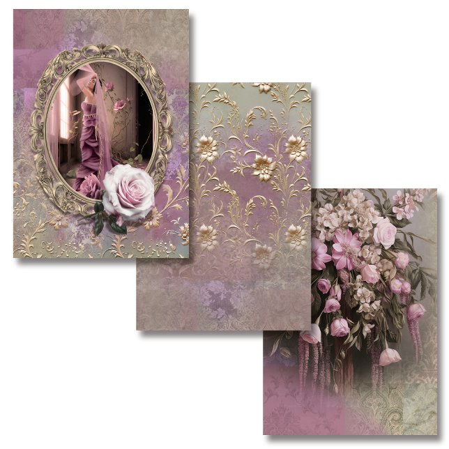 Lilac & Green Portrait, Floral, embossed Art  Wrapping Paper Sheets (Creator Uploaded)