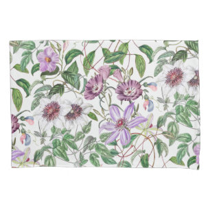 Lilac Green White Vintage Botanical Flowers Pillow Case