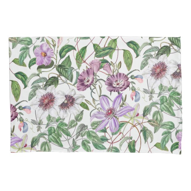 Lilac Green White Vintage Botanical Flowers Pillow Case (Front)