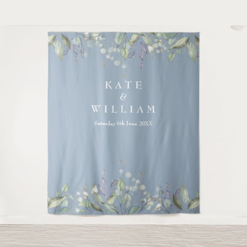 Lilac Greenery Dusty Blue Wedding Photo Backdrop