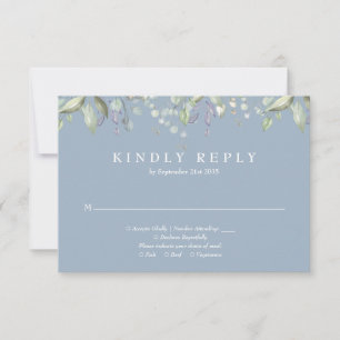 Lilac Greenery Floral Dusty Blue Wedding RSVP Card