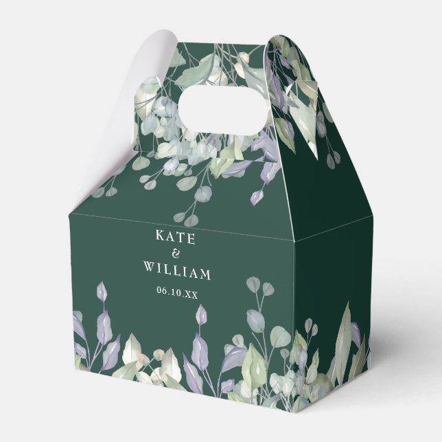 Lilac Greenery Floral Emerald Green Wedding Favor Boxes (Front Side)