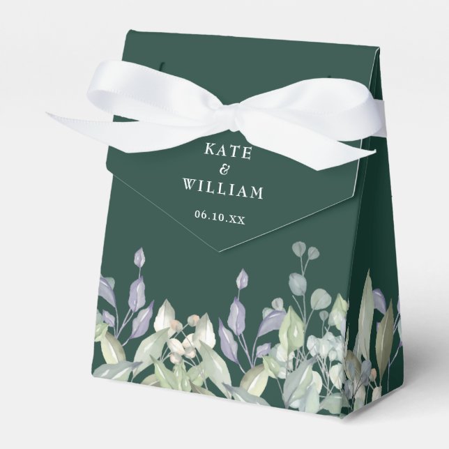 Lilac Greenery Floral Emerald Green Wedding Favor Boxes (Front Side)