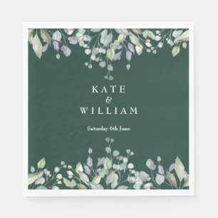 Lilac Greenery Floral Emerald Green Wedding Napkins
