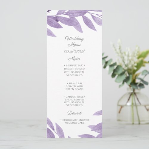 Lilac greenery watercolor Wedding Menu