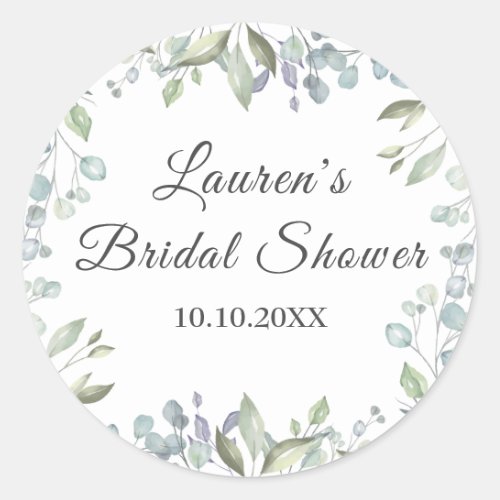 Lilac Greenery Watercolour Bridal Shower Classic Round Sticker
