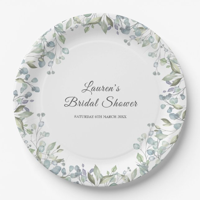 Lilac greenery Watercolour Floral Bridal Shower Paper Plates (Front)