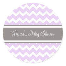 Lilac Grey Chevron Baby Shower Favor Stickers