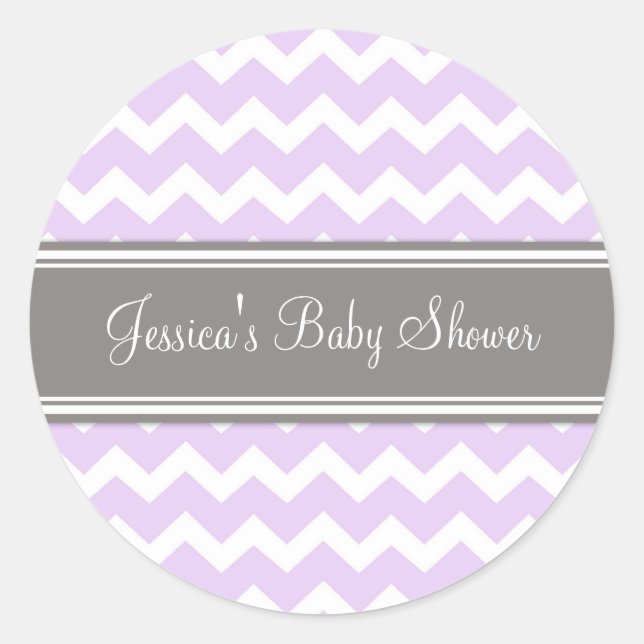 Lilac Grey Chevron Baby Shower Favor Stickers (Front)