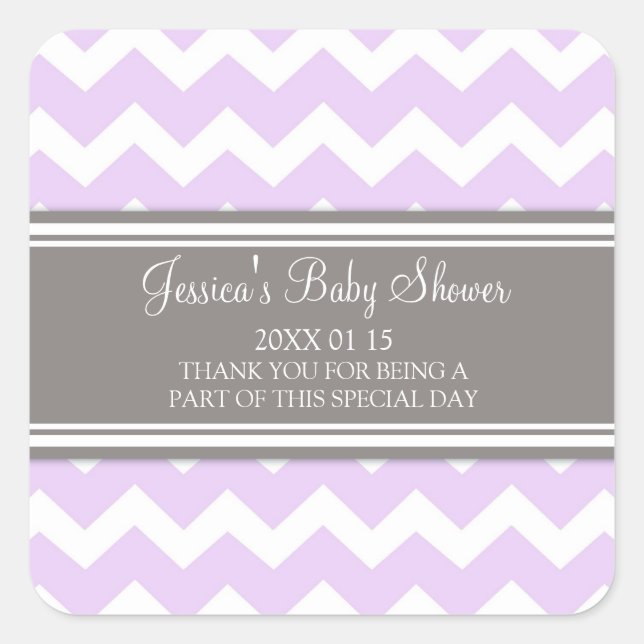 Lilac Grey Chevron Baby Shower Favor Stickers (Front)