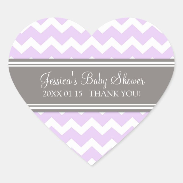 Lilac Grey Chevron Baby Shower Favor Stickers (Front)
