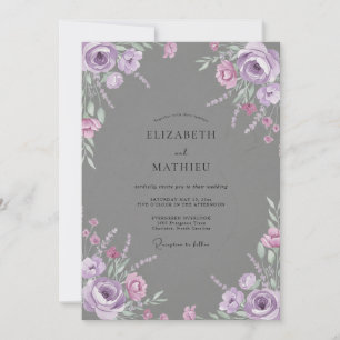 Lilac Grey Leafy Wedding Invitation