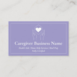lilac Hand Heart Minimal Caregiver Business Card