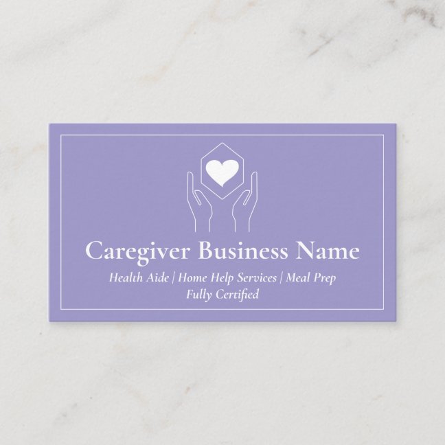 lilac Hand Heart Minimal Caregiver Business Card