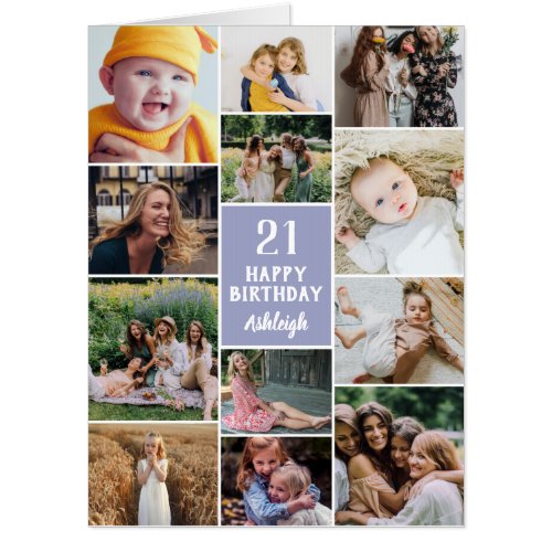 Lilac Happy Birthday 12 Photo Collage Big Card