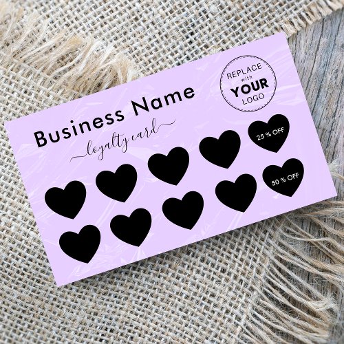 Lilac  Heart Add Your Logo Discount Minimal Girly Loyalty Card