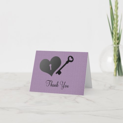 Lilac Heart Lock and Key Thank You Card