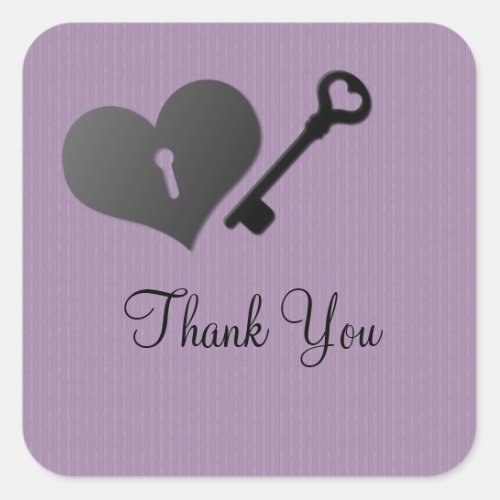 Lilac Heart Lock and Key Thank You Stickers