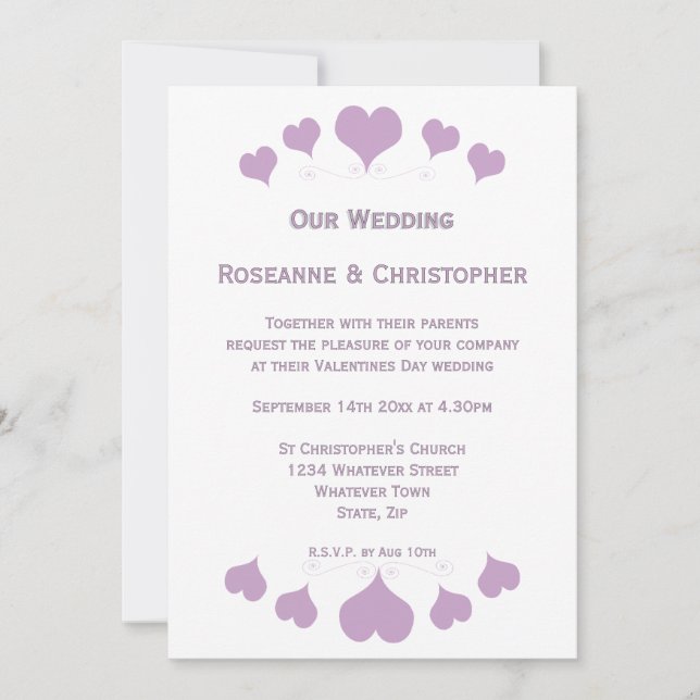 Lilac Hearts Design Wedding Invitation (Front)