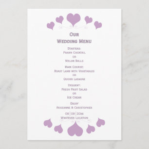 Lilac Hearts Design Wedding Menu