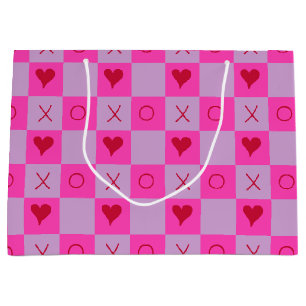 Lilac Hot Pink XO heart Checkered Large Gift Bag